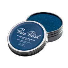 Load image into Gallery viewer, Navy Blue Shoe Polish Paste / Wax used for shining leather shoes and boots by Pure Polish open tin on white background