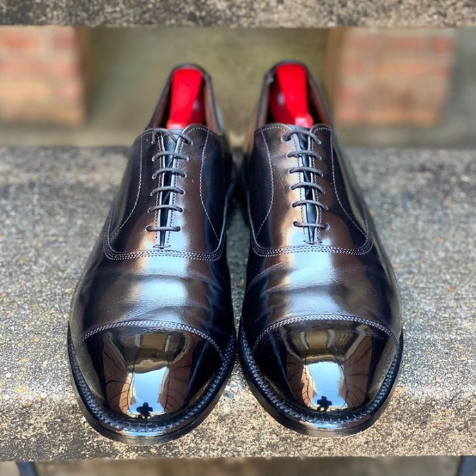 Black Cap-toe Calfskin Oxfords Mirror Shined