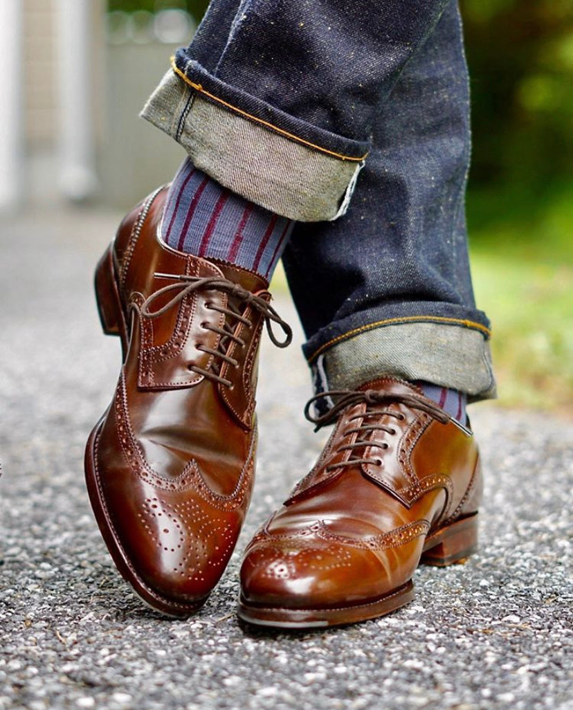Carmina Armagnac Shell Cordovan Wingtip Bluchers with Water Resistant Pure Polish Products