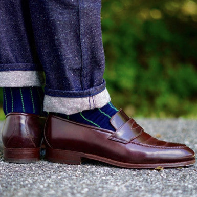 Enzo Bonafe Color 8 Shell Cordovan Penny Loafers with Water Resistant Cream