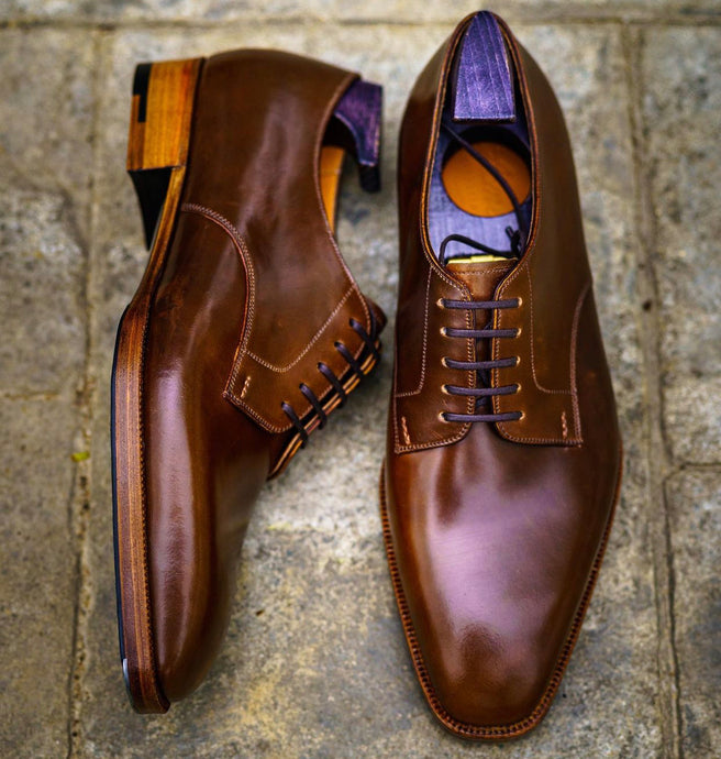 Acme Shoemaker Brown Shell Cordovan Chiseled Toe Derby Shoe