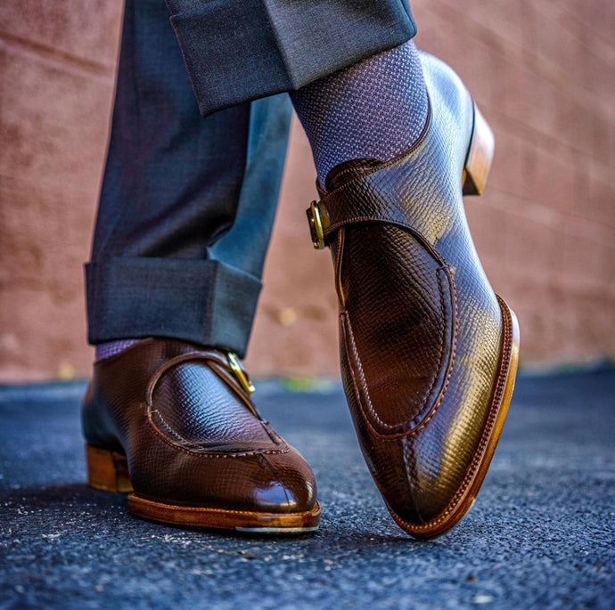 Acme Shoemaker Dark Cognac Shell Cordovan Almond Toe Monk Strap Shoe