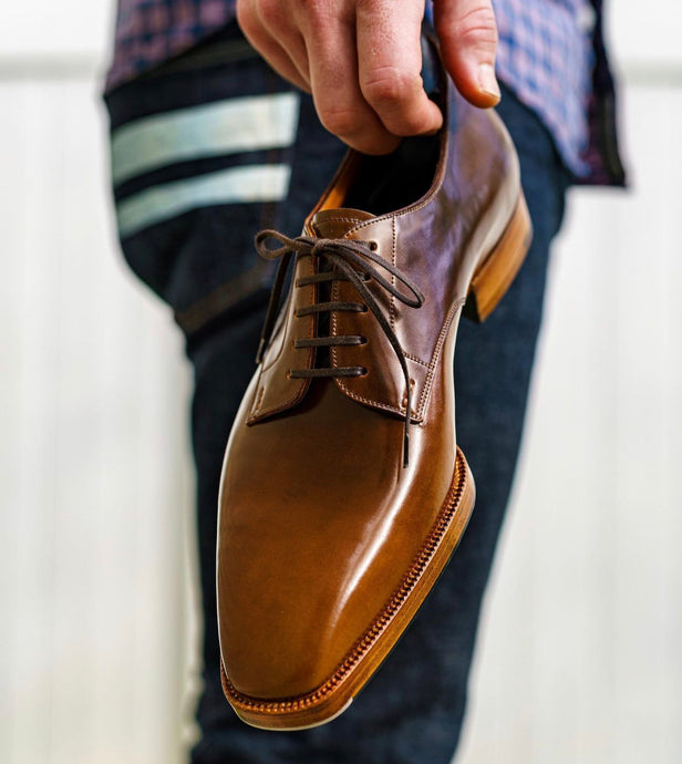 Acme Shoemaker Mahogany Shell Cordovan Chiseled Plain Toe Derby Shoe