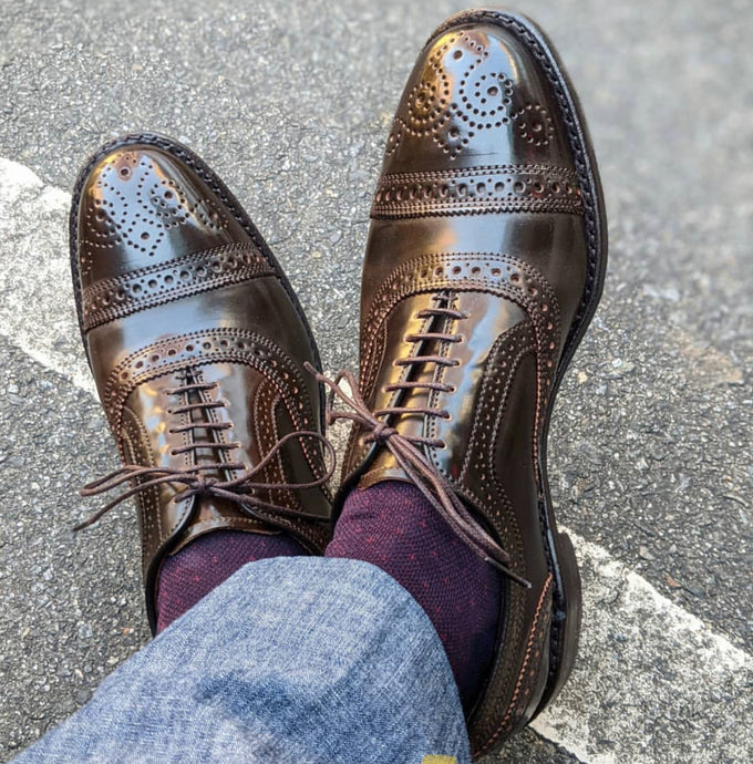 Allen Edmonds Dark Brown Shell Cordovan Cap Toe Semi Brogue Oxford Shoes