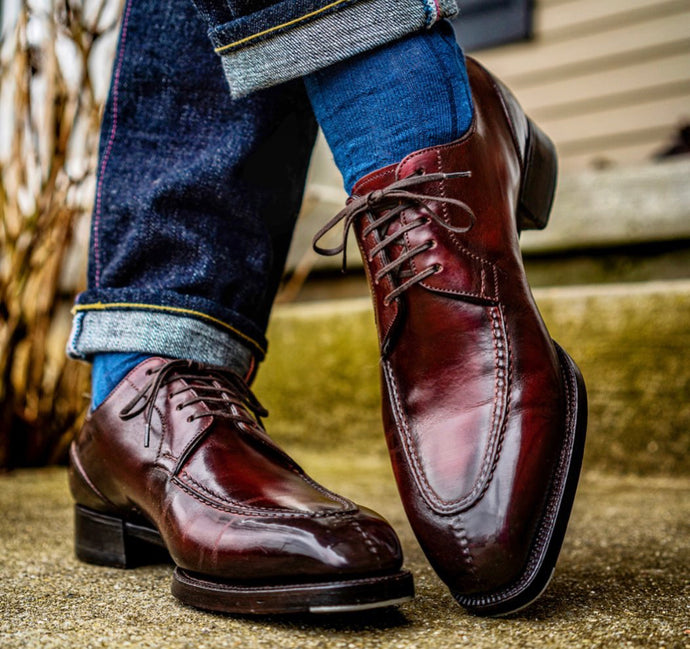 Antonio Meccariello Black and Burgundy Argentum Handwelted Centurion Pie Crust Split Toe Derby Shoe