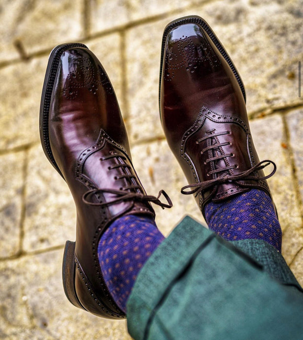 Antonio Meccariello Brown Quarter Brogue Chiseled Toe Oxford Shoe
