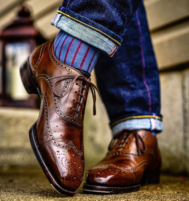 Antonio Meccariello Brown Calfskin Lucius model Oxford, Wingtip, Semi Brogue Shoe