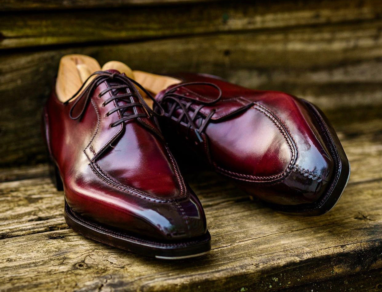 Cobbler Union Oxblood Burgundy Calfskin Norwegian Split Toe Derby UK 11 US 12 Oxblood Cordovan Avignon Split Toe Derby Shoes – Lund & Lund main image 2