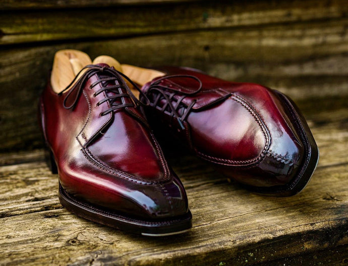 Antonio Meccariello Burgundy Split Toe Apron Toe Chiseled Derby Shoe