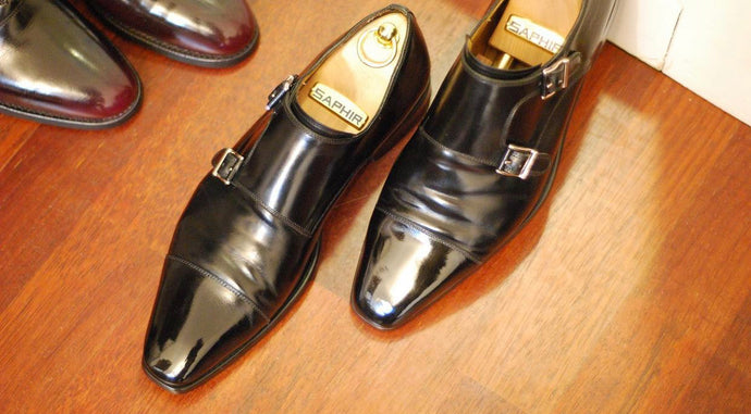 Black Cap Toe Chiseled Toe Monk-Strap Loafer Shoe