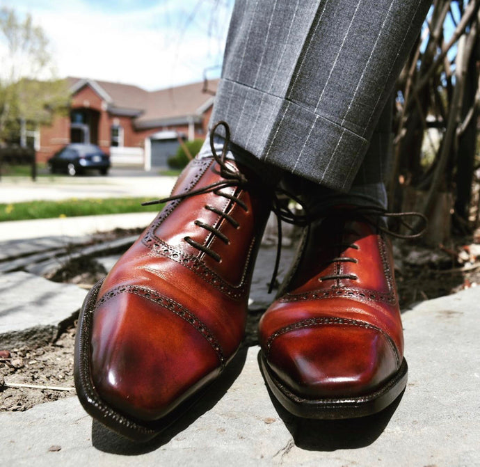 Carlos Santos Shoes Brown Cap Toe Chiseled Toe Oxford Shoe