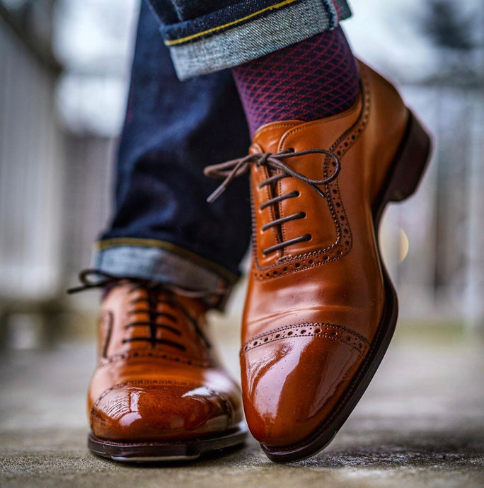 Carmina Shoemaker Brown Shell Cordovan 80406 Cap Toe Quarter Brogue Oxford Shoe