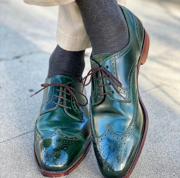 Carmina Shoemaker Forest Green Shell Cordovan Wingtip Quarter Brogue Derby Shoe