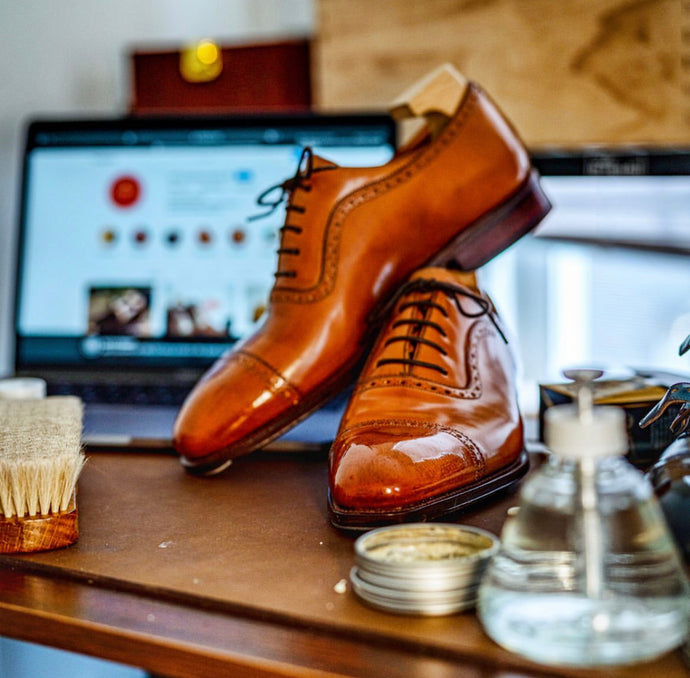 Carmina Shoemaker Light Brown Shell Cordovan 80406 Semi Brogue Cap Toe Oxford Shoe