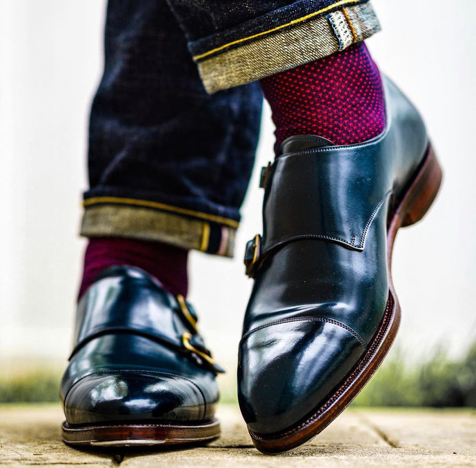 Carmina Shoemaker Navy Blue Double Monk Strap Loafer Shoe