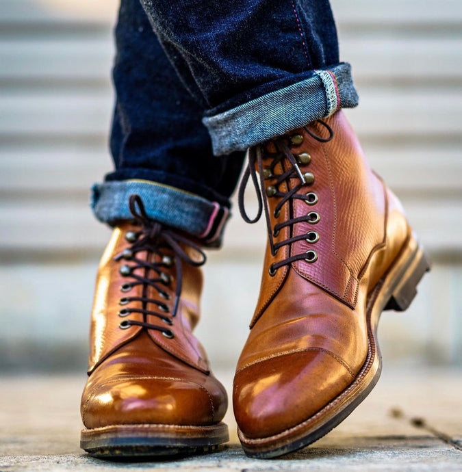 Enzo Bonafe Unglazed Natty Shell Cordovan Derby Cap Toe Boot