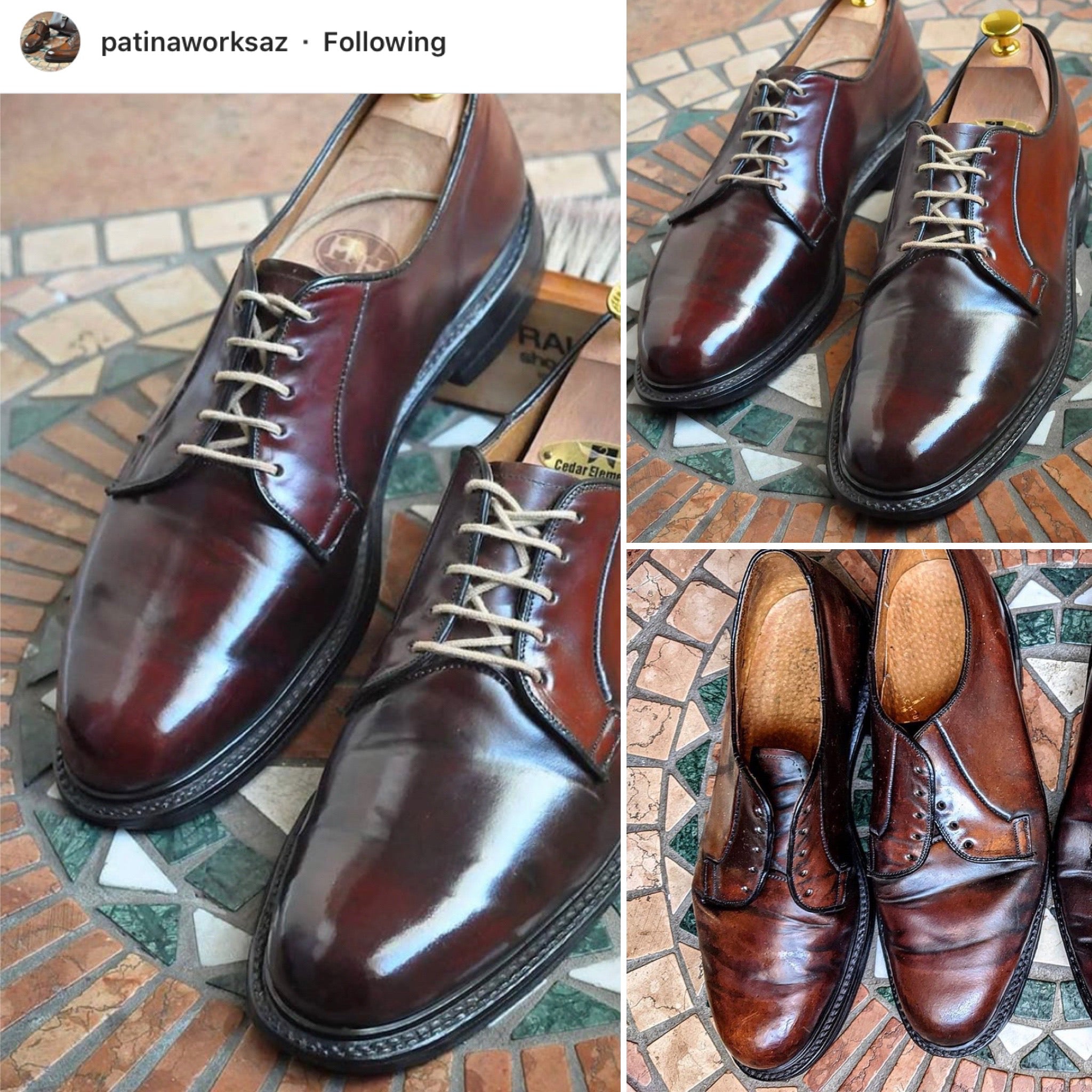 Vintage Florsheim Shell Cordovan Derbies Restored using Pure Polish Pure Polish Products