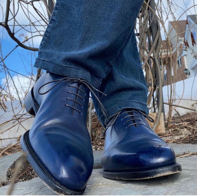 Loake Shoemaker Navy Blue Oxford Wholecut Chiseled Toe Shoe
