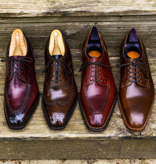 Shell Cordovan Oxford and Derby Wingtip Apron Toe Chiseled Toe Shoes