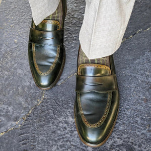 Forest Green Leather Cream used on custom green patina penny loafers