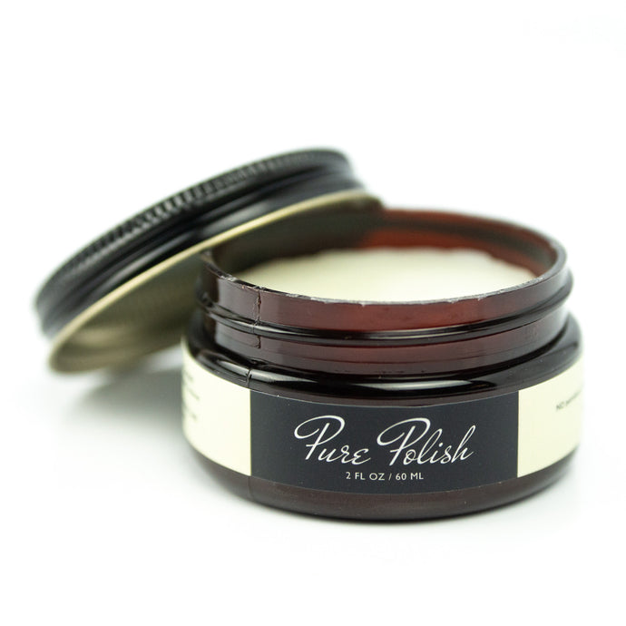 Shell Cordovan Cream for Shell Cordovan Shoes, Boots, and other items by Pure Polish open on a white background