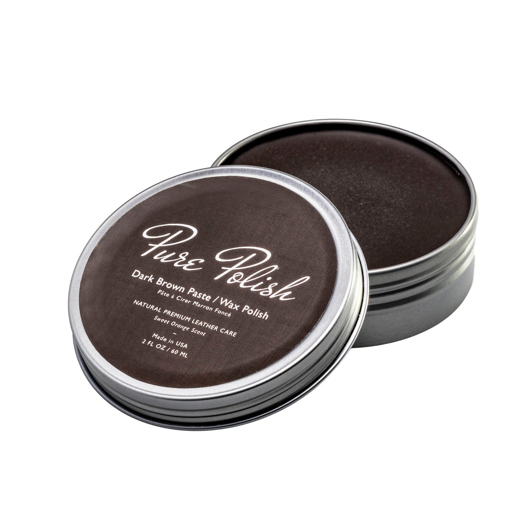 Dark Brown Shoe Polish Paste Wax used for shining shoes and boots by Pure Polish in an open tin